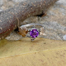 Purely hand-carved branch amethyst wedding band, amethyst bridal silver ring, amethyst leaf branch ring with stone, twig and leaf ring