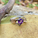 Purely hand-carved branch amethyst wedding band, amethyst bridal silver ring, amethyst leaf branch ring with stone, twig and leaf ring