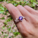 Purely hand-carved branch amethyst wedding band, amethyst bridal silver ring, amethyst leaf branch ring with stone, twig and leaf ring