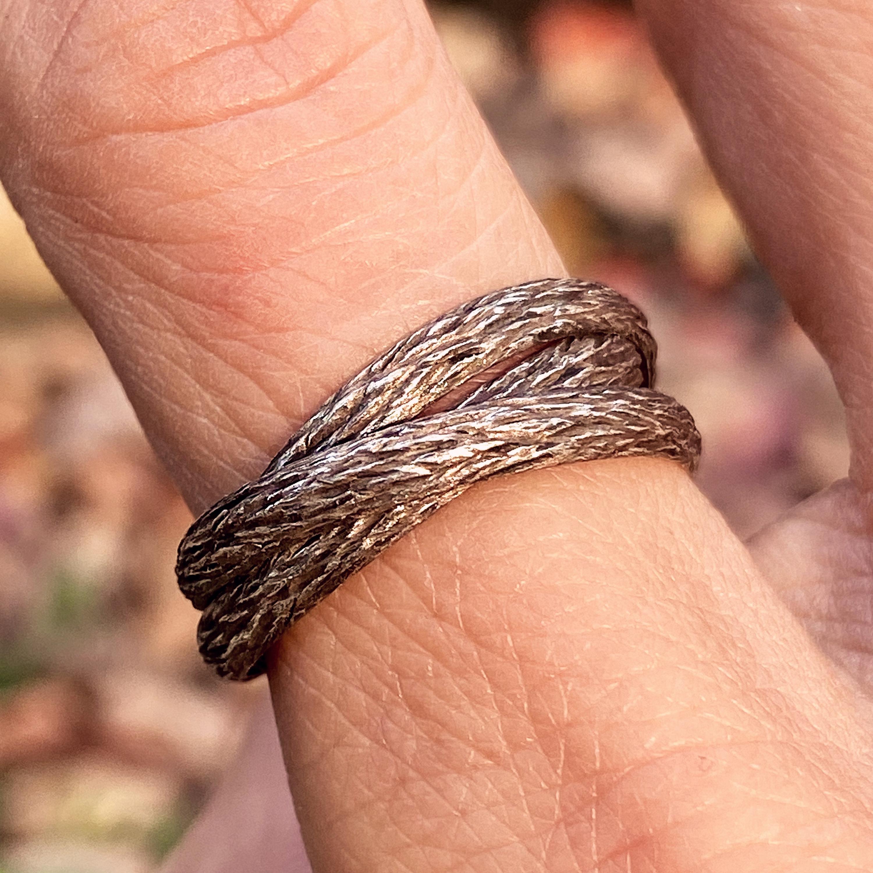 Hand-carved sterling silver branch ring, personality twig ring for man, unique and alternative carved ring, tree branch ring for women