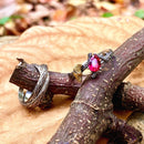 2PC personalized tree branch couple rings, hand-carved sterling silver ring, ruby twig wedding rings, unique couple ring, twig and leaf ring