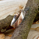 Original design hand carved bark silver ring, geometric band for men and women, unique ring with rose gold plated, engagement band