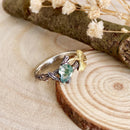 Custom sterling silver natural moss agate branch ring, ginkgo leaf twig ring, birthstone ring, engagement ring, forest promise ring for her