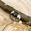 Nature round moss agate branch wedding ring, unusual bark maple leaf ring, unique twig ring, women's rustic ring, branch ring for women
