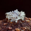 Pear cut moissanite twig rings set, branch and leaf stacking rings, maple leaf silver ring, forest ring, natural ring, twig wedding ring