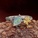 Custom opal branch sterling silver ring, maple branch ring, twig and leaf ring, engagement ring, october birthstone ring, unique gift