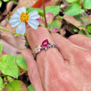Hand carved sterling silver teardrop-shaped pigeon blood ruby branch ring, twig and maple leaf engagement ring for women, unique forest ring