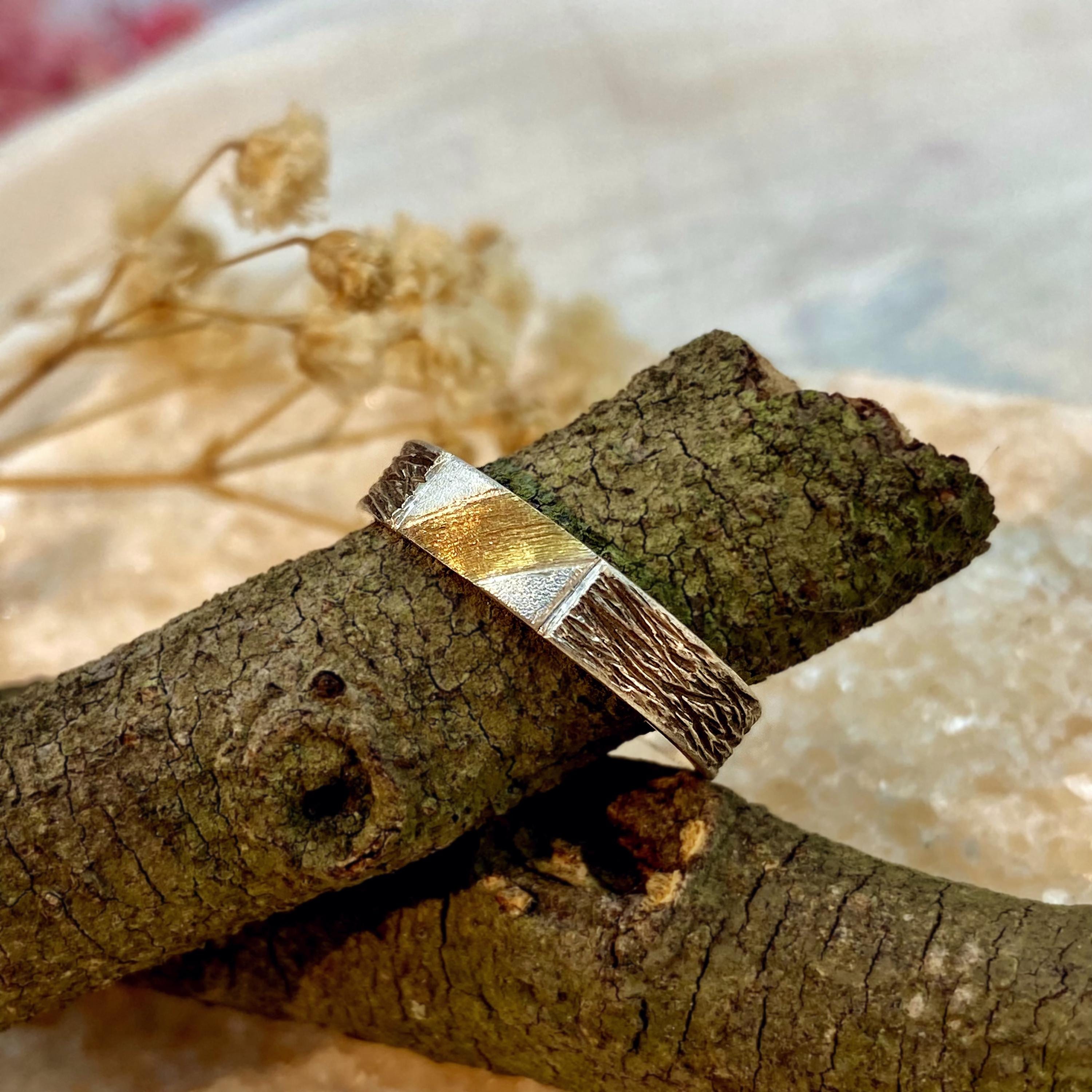 Original design sterling silver hand engraved branch ring, geometric gold plated twig ring, statement engagement ring, branch band for women