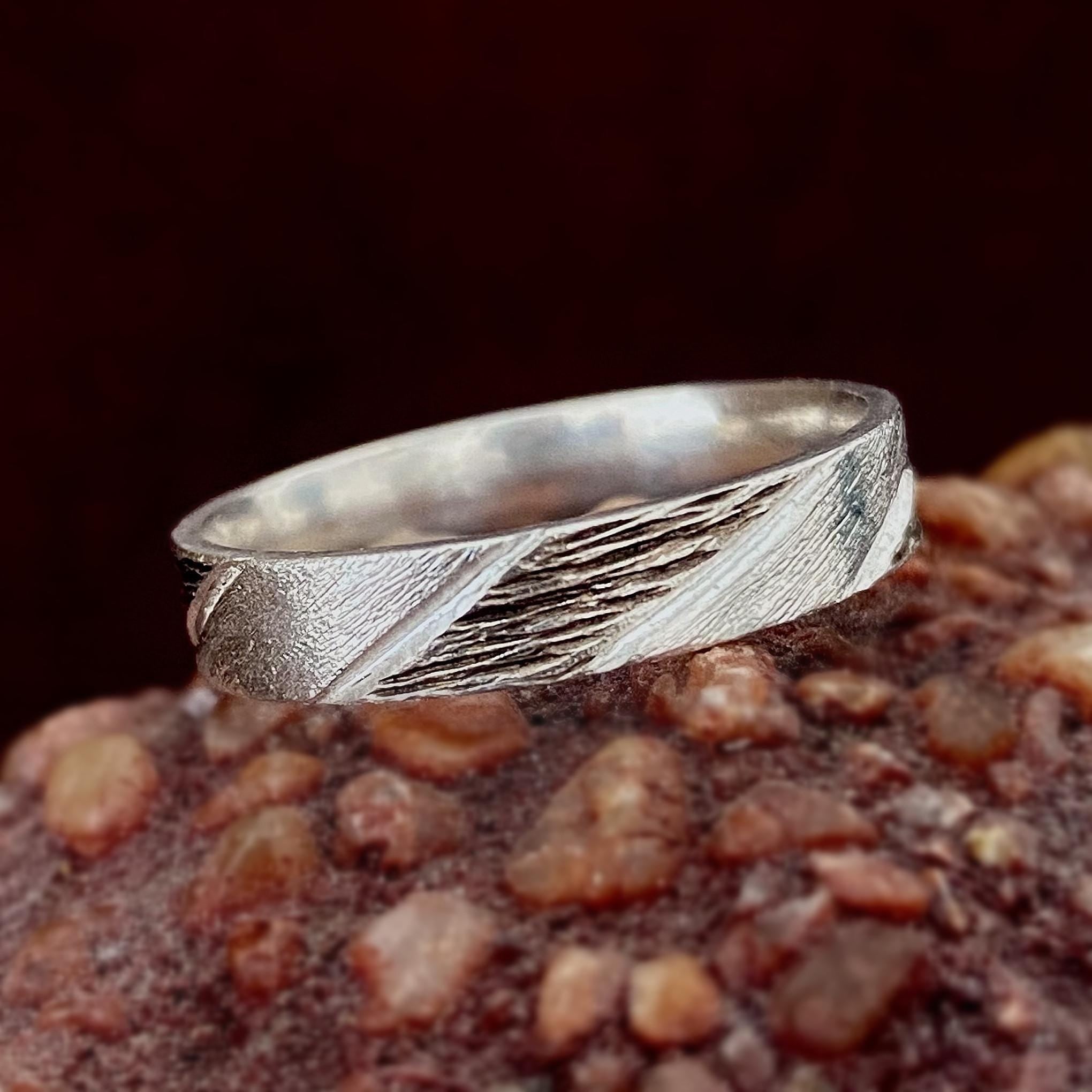 925 sterling silver hand-carved original design geometric ring, creative ring suitable for men/women, bark texture with geometric style ring