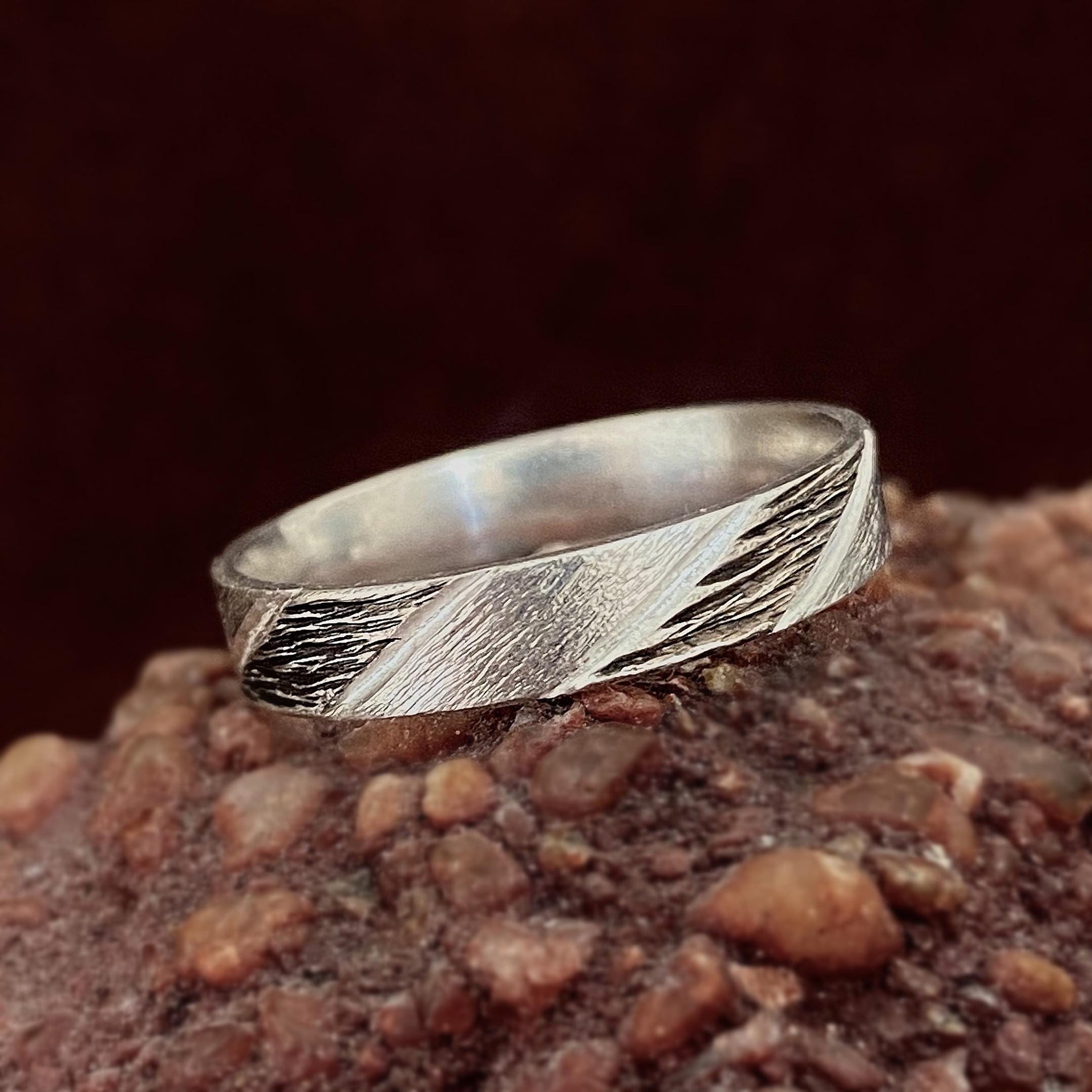 925 sterling silver hand-carved original design geometric ring, creative ring suitable for men/women, bark texture with geometric style ring
