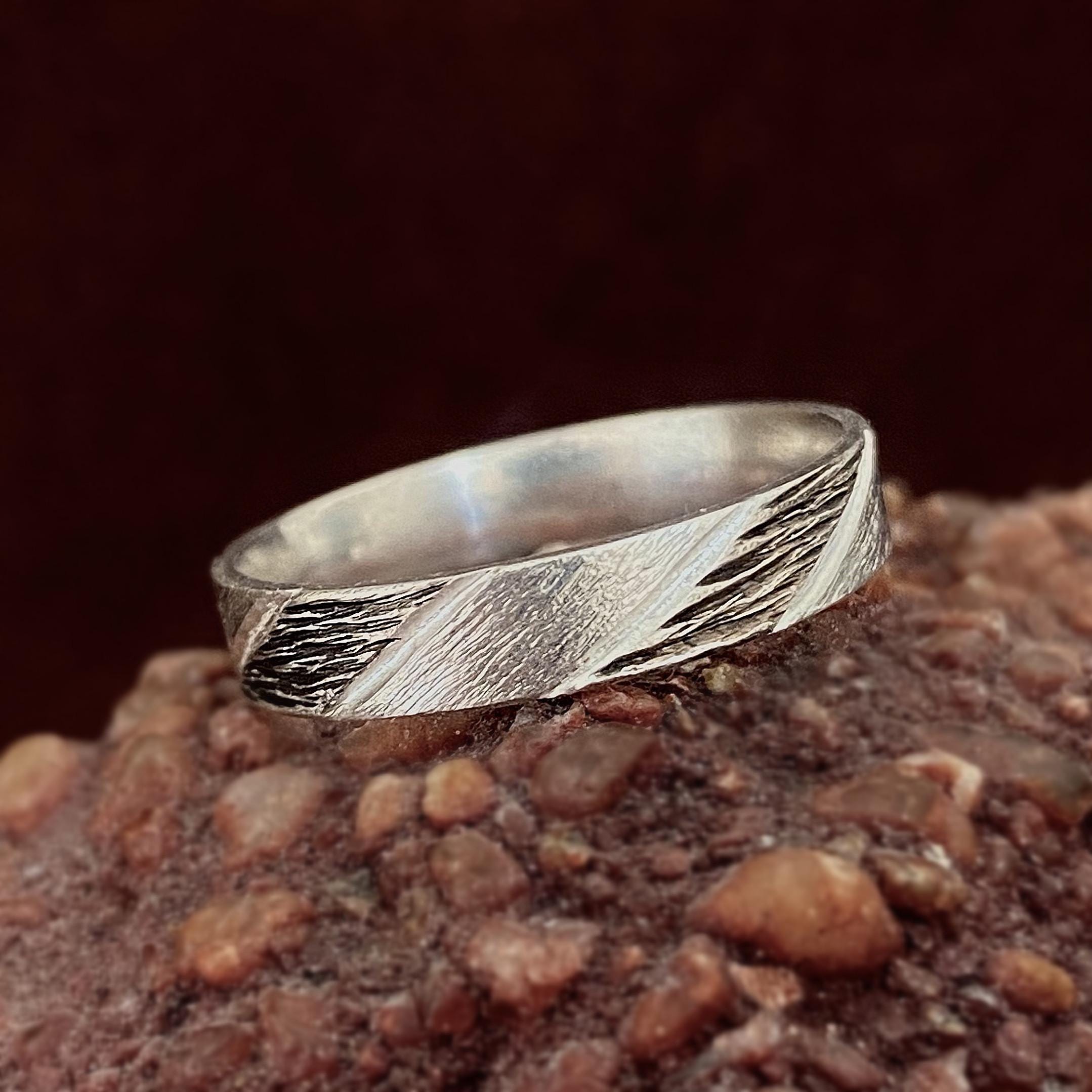 925 sterling silver hand-carved original design geometric ring, creative ring suitable for men/women, bark texture with geometric style ring
