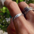 925 sterling silver hand-carved original design geometric ring, creative ring suitable for men/women, bark texture with geometric style ring