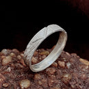 S999 silver wedding band, statement band for men and women, original designs and hand-carved rings, geometric and vintage bark texture rings