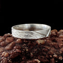 S999 silver wedding band, statement band for men and women, original designs and hand-carved rings, geometric and vintage bark texture rings