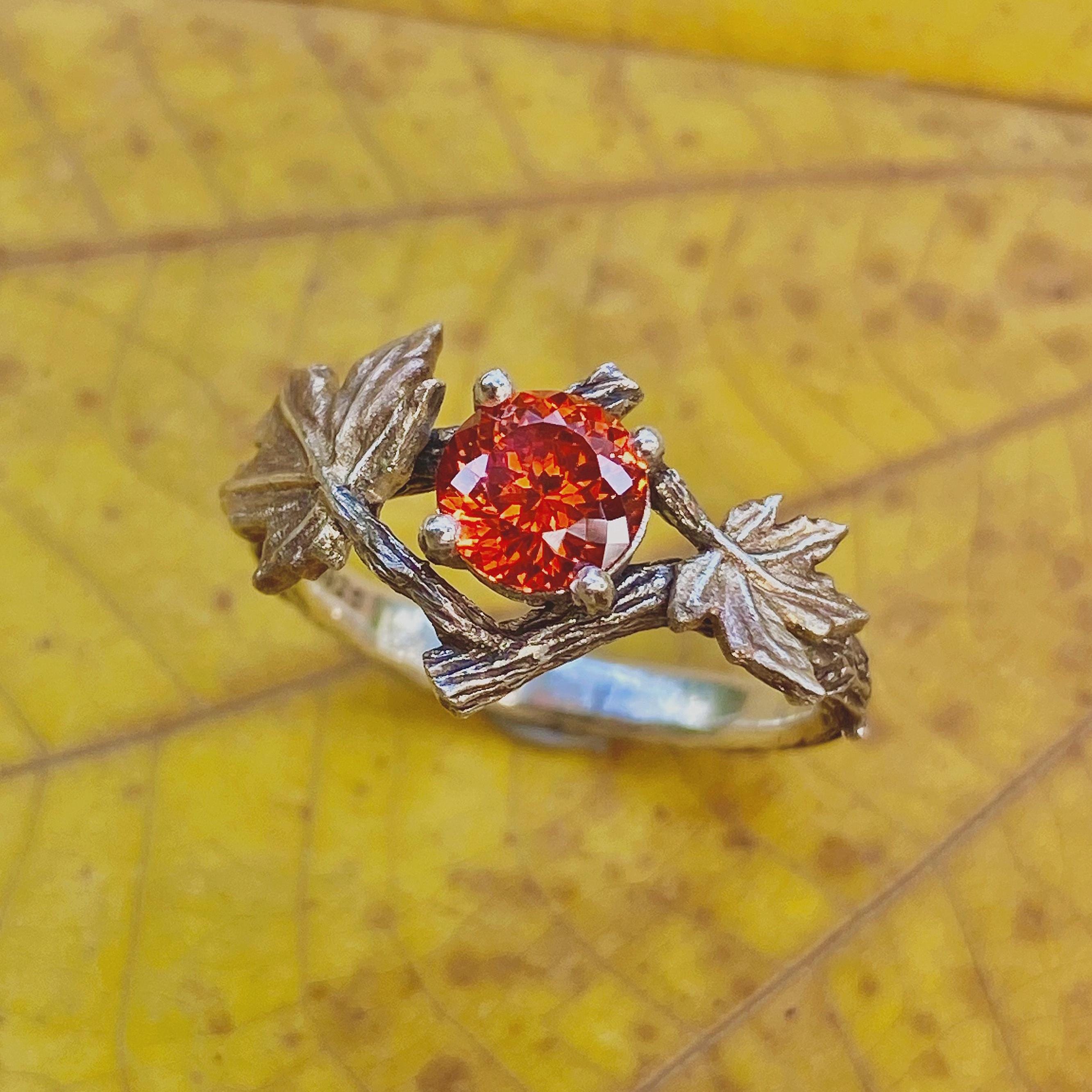 Hand Engraved Sterling Silver Branch Ring for women, natural padparadscha twig ring, Rustic Country Ring, Nature Inspired Ring, wedding band