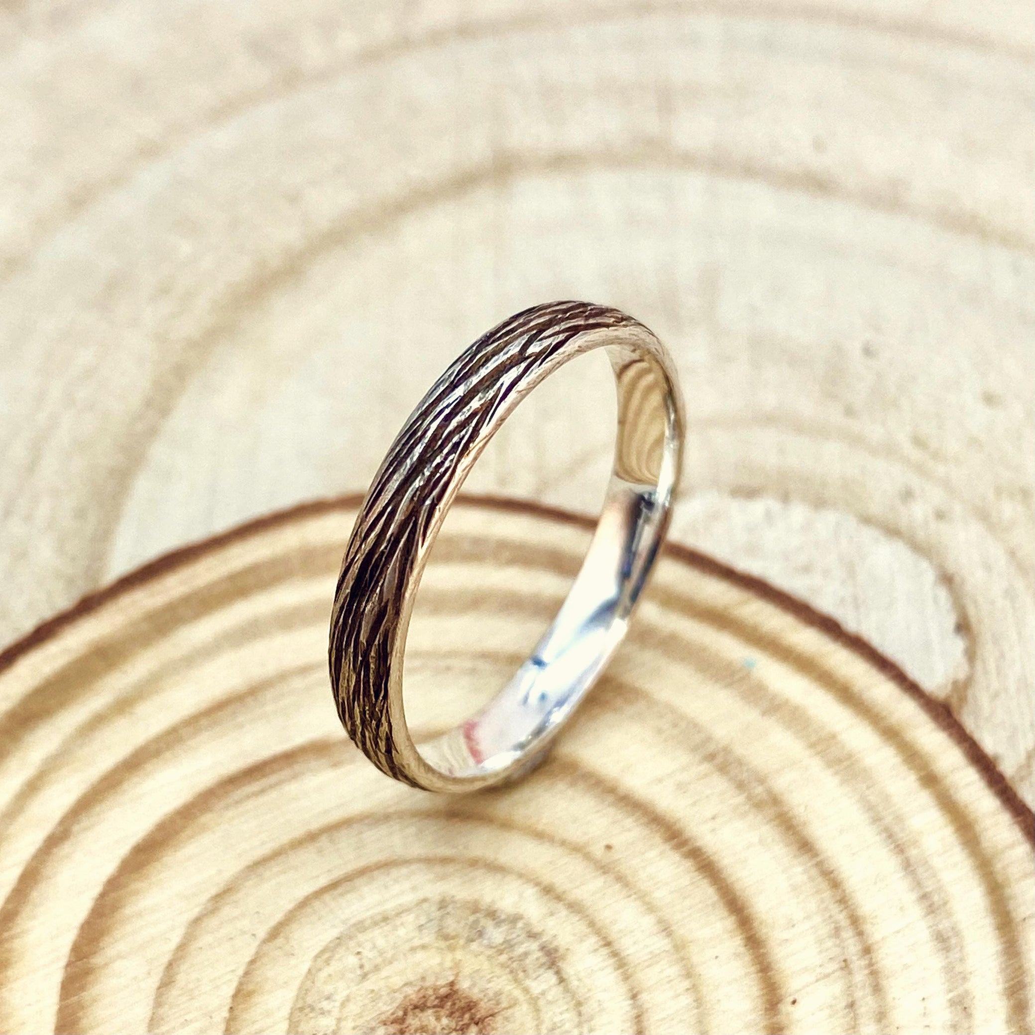 Sterling silver tree rings for women/men, hand carved bark wedding band, natural wedding rings, silver wedding rings, tree wedding band