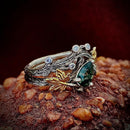 Natural Moss Agate Bracnh Rings Set, Pear Cut Engagement Ring, Twig and Maple Leaf Forest Ring, Wedding Ring, Promise Stackable Rings