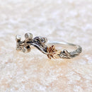 Sterling silver vintage bark texture ring, hand-carved natural style rose gold leaf ring, branch gemstone ring, wedding band, promise ring