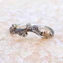 Sterling silver vintage bark texture ring, hand-carved natural style rose gold leaf ring, branch gemstone ring, wedding band, promise ring