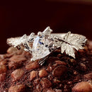 Natural tree branch and Leaf moissanite ring, 925 sterling silver twig band, snow white ring, mother's Day Gift, nature inspired ring