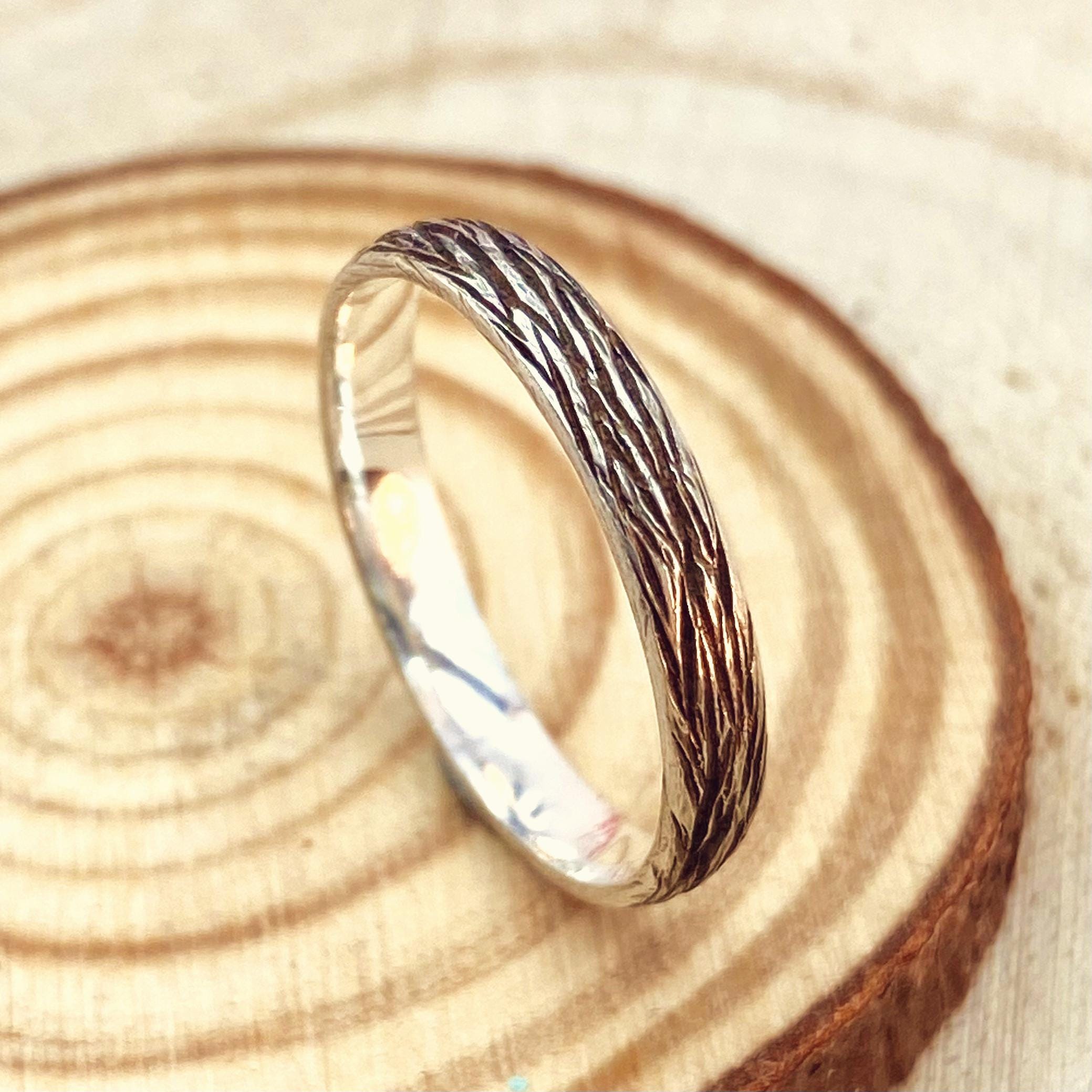 Sterling silver tree rings for women/men, hand carved bark wedding band, natural wedding rings, silver wedding rings, tree wedding band