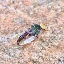 Natural moss agate branch silver ring, nuture inspired forest ring, twig and maple leaf ring, twig ring with stone, pormise ring for her