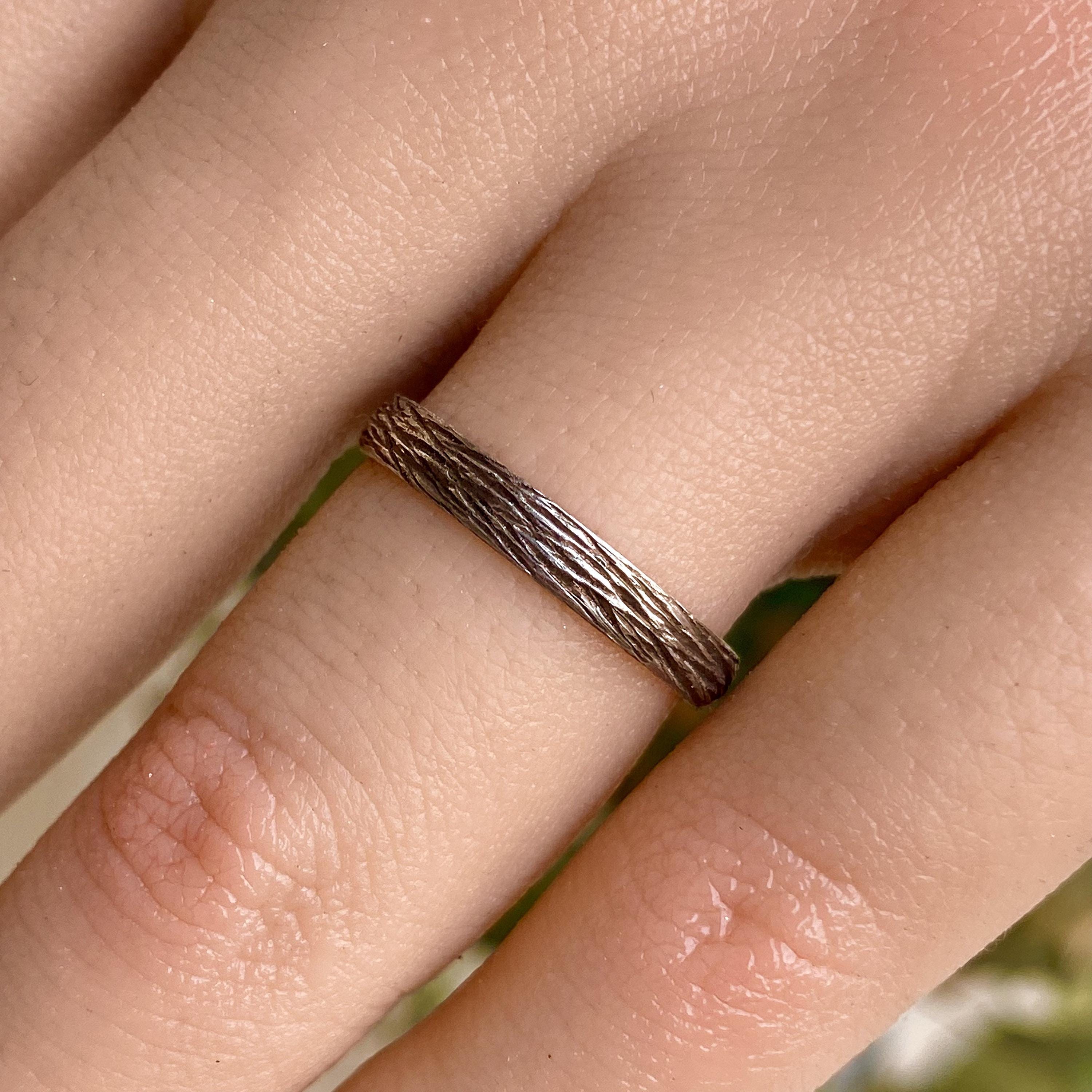 Sterling silver tree rings for women/men, hand carved bark wedding band, natural wedding rings, silver wedding rings, tree wedding band