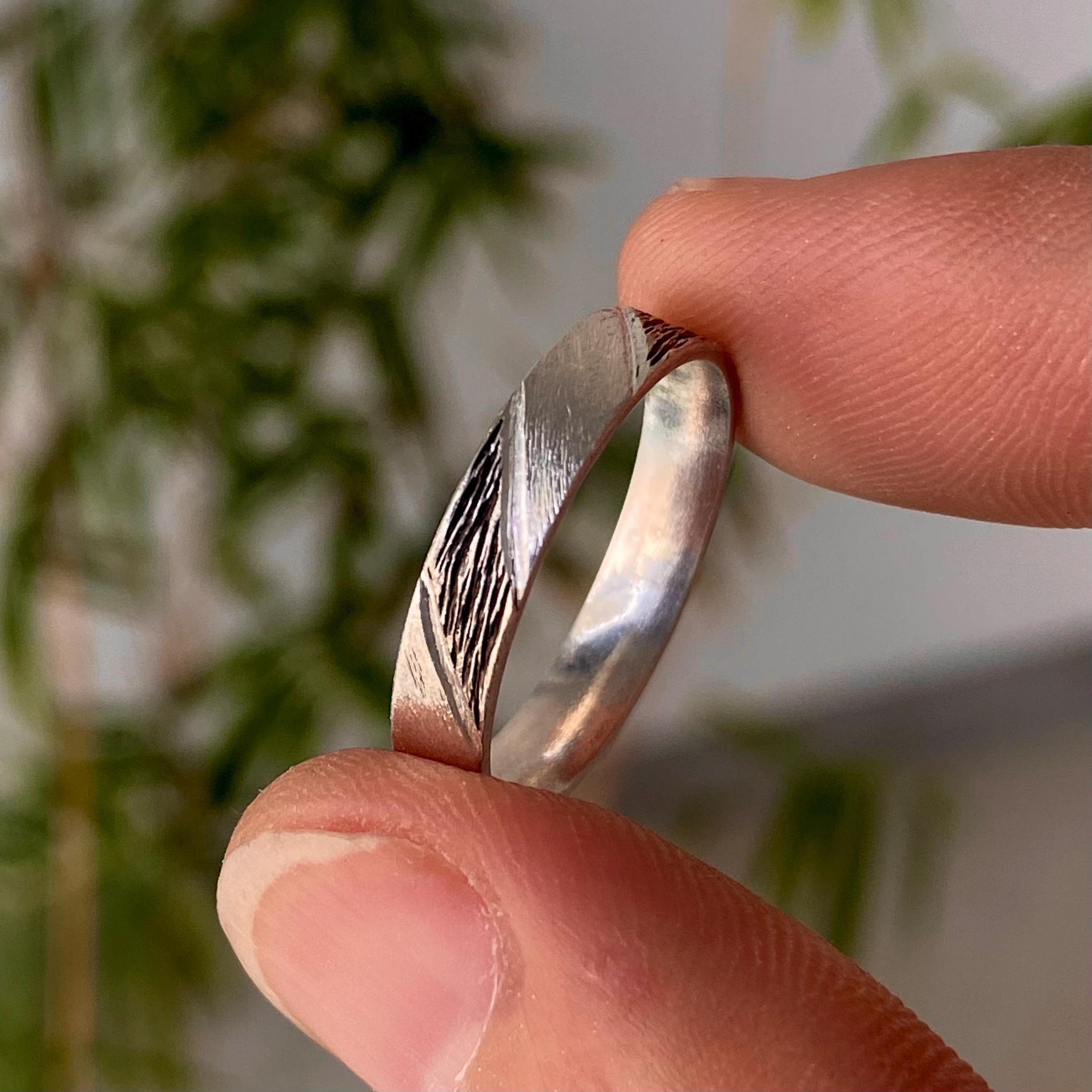 Perfect tree geometric design silver ring, original hand-carved bark pattern ring, band for men and women, vintage art ring