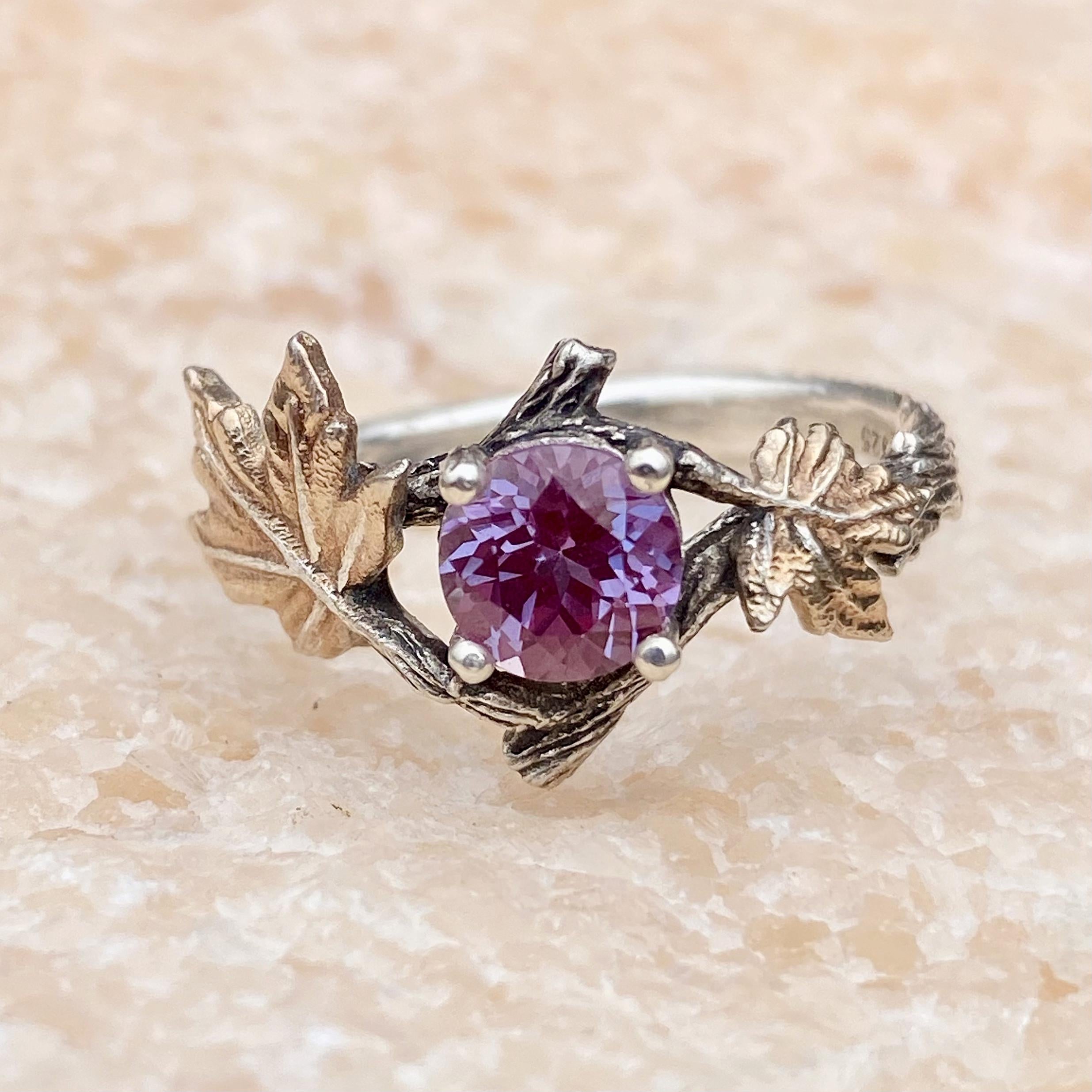 Custom Vintage Alexandrite Sterling Silver Branch Ring, Stress Gemstone Engagement Twig Ring, June Birthstone Wedding Ring, Promise ring