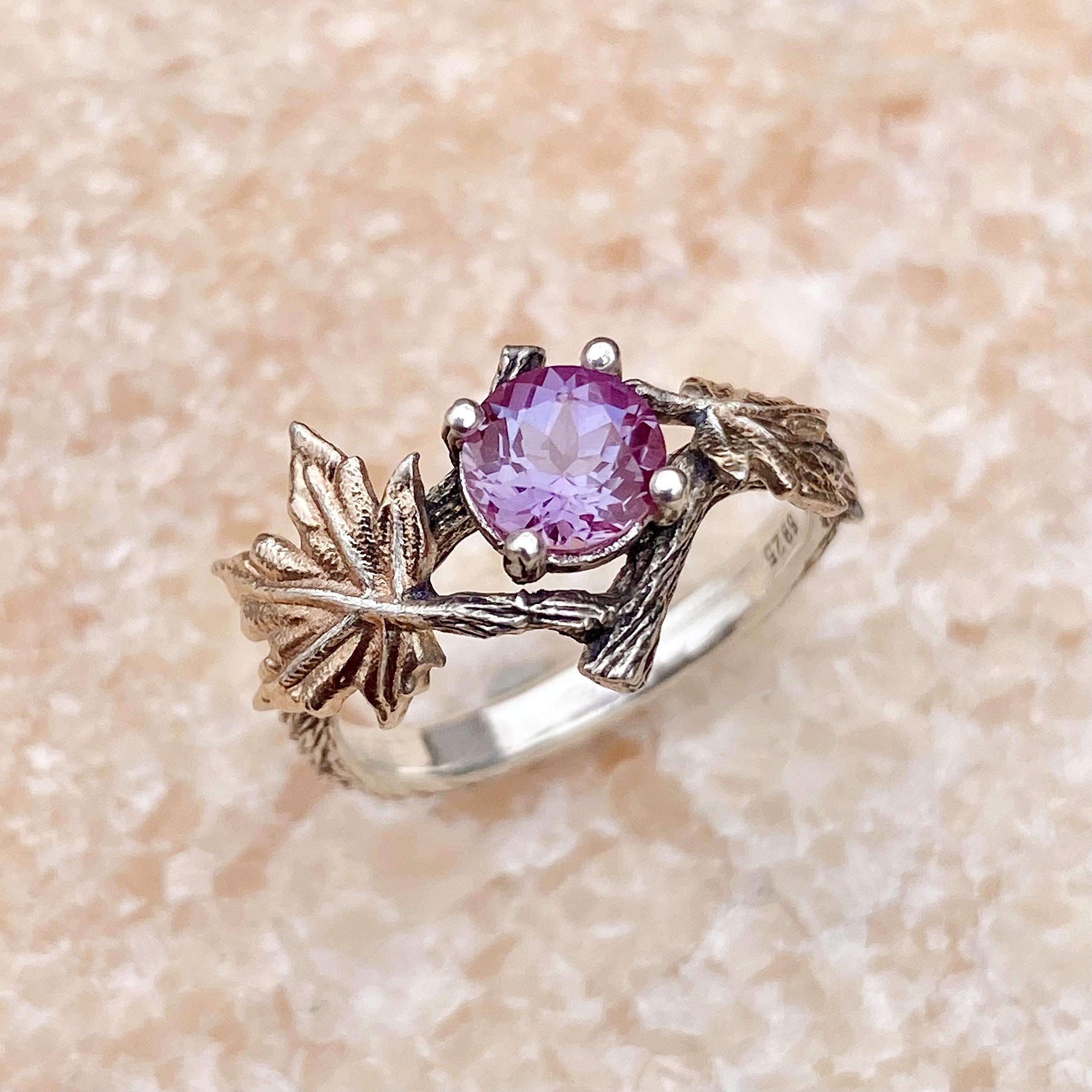 Custom Vintage Alexandrite Sterling Silver Branch Ring, Stress Gemstone Engagement Twig Ring, June Birthstone Wedding Ring, Promise ring