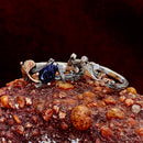 Elf silver branch ring set, silver ring inlaid with blue sandstone, magic forest stacking ring, twig silver ring, natural style bridal set