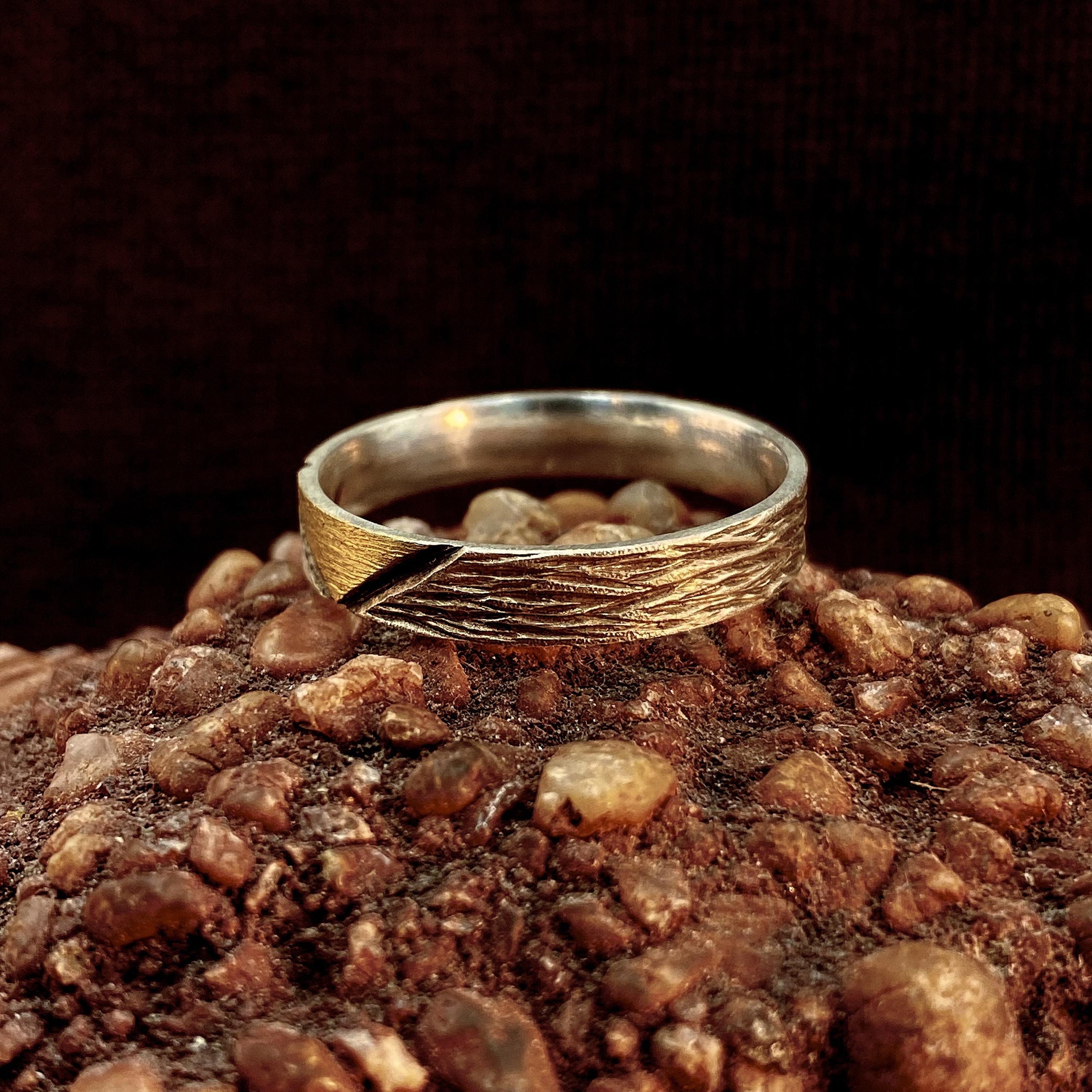 Unique geometric tree pattern silver ring, original design ring, hand-carved bnad, personality ring suitable for men and women, ring for him