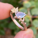 Sterling silver tree branch wedding ring with natural grey moonstone, unique rose gold tree twig ring, vintage style wedding ring