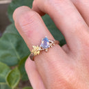 Sterling silver tree branch wedding ring with natural grey moonstone, unique rose gold tree twig ring, vintage style wedding ring