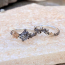 Natural black rutilated quartz branch rings set, unique twig and leaf ring, black rutilated quartz silver ring, stackable promise ring