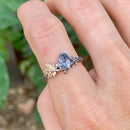 Natural Black Rutilated Quartz branch ring, sterling silve twig ring, hand-carved bark ring, anniversary gift, birthday for her