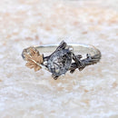 Natural Black Rutilated Quartz branch ring, sterling silve twig ring, hand-carved bark ring, anniversary gift, birthday for her