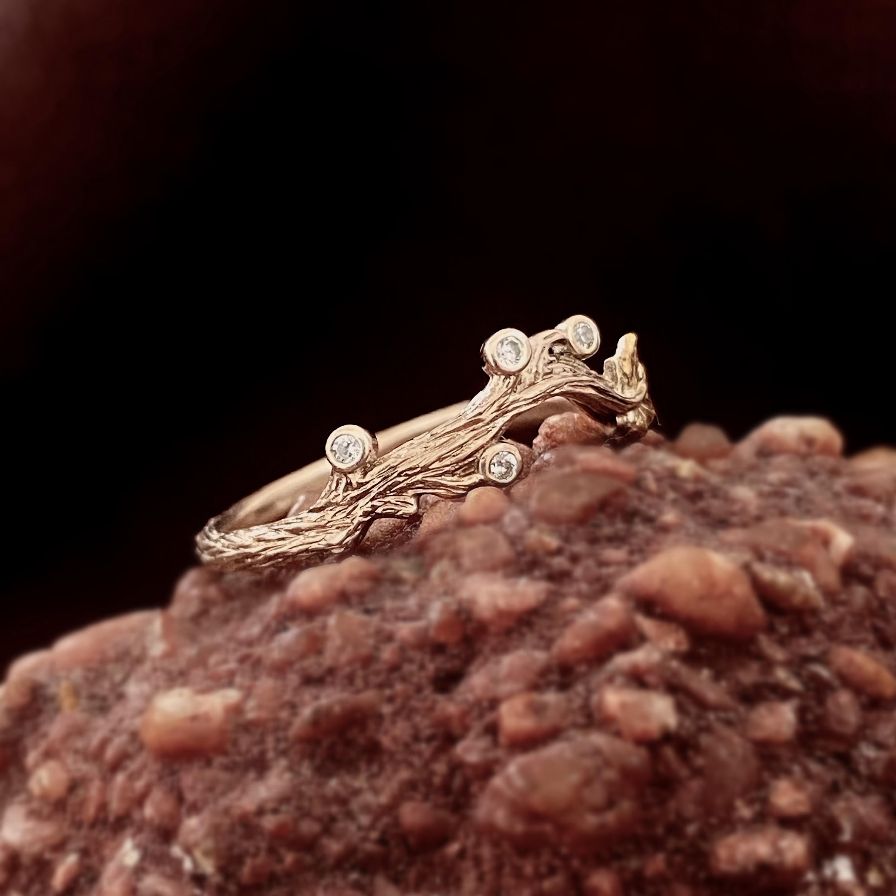 Custom Sterling Silver/14K Gold Tree Branch and Maple Leaf Ring, Natural Engagement Ring, Stackable Ring for Women, Unique Bridal Vine Ring