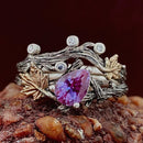 Natural Alexandrite ring set, Pear cut engagement ring, Twig and leaf ring with stone, Wedding ring, Promise ring, Valentine's Day gift