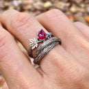 Nature-Inspired Stackable twig Wedding Rings, Hand-Engraved Sterling Silver Maple Leaf Branch Ring, Rustic ruby Ring with Forest,Couple ring