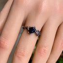 Black Onyx branch silver ring, mourning ring, suitable for funeral rings, hand-carved twig ring, low-key and elegant memorial ring