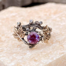 0.8 carat Alexandrite sterling silver branch stacking ring, twig wedding ring, Alexandrite silver ring set, ring for mom, Mother's Day gift