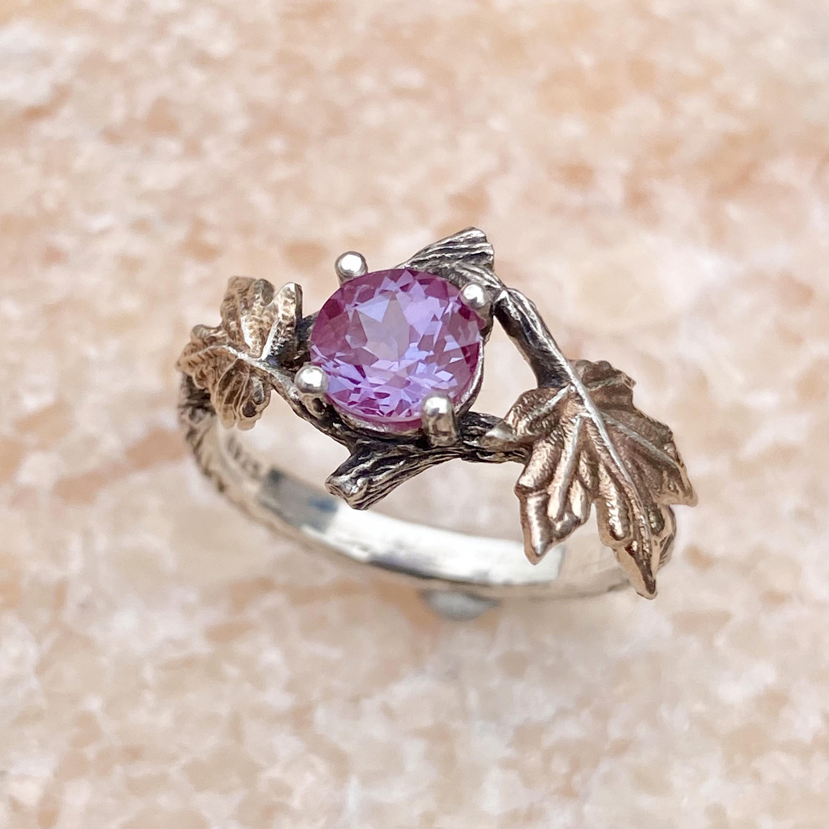 Custom Vintage Alexandrite Sterling Silver Branch Ring, Stress Gemstone Engagement Twig Ring, June Birthstone Wedding Ring, Promise ring