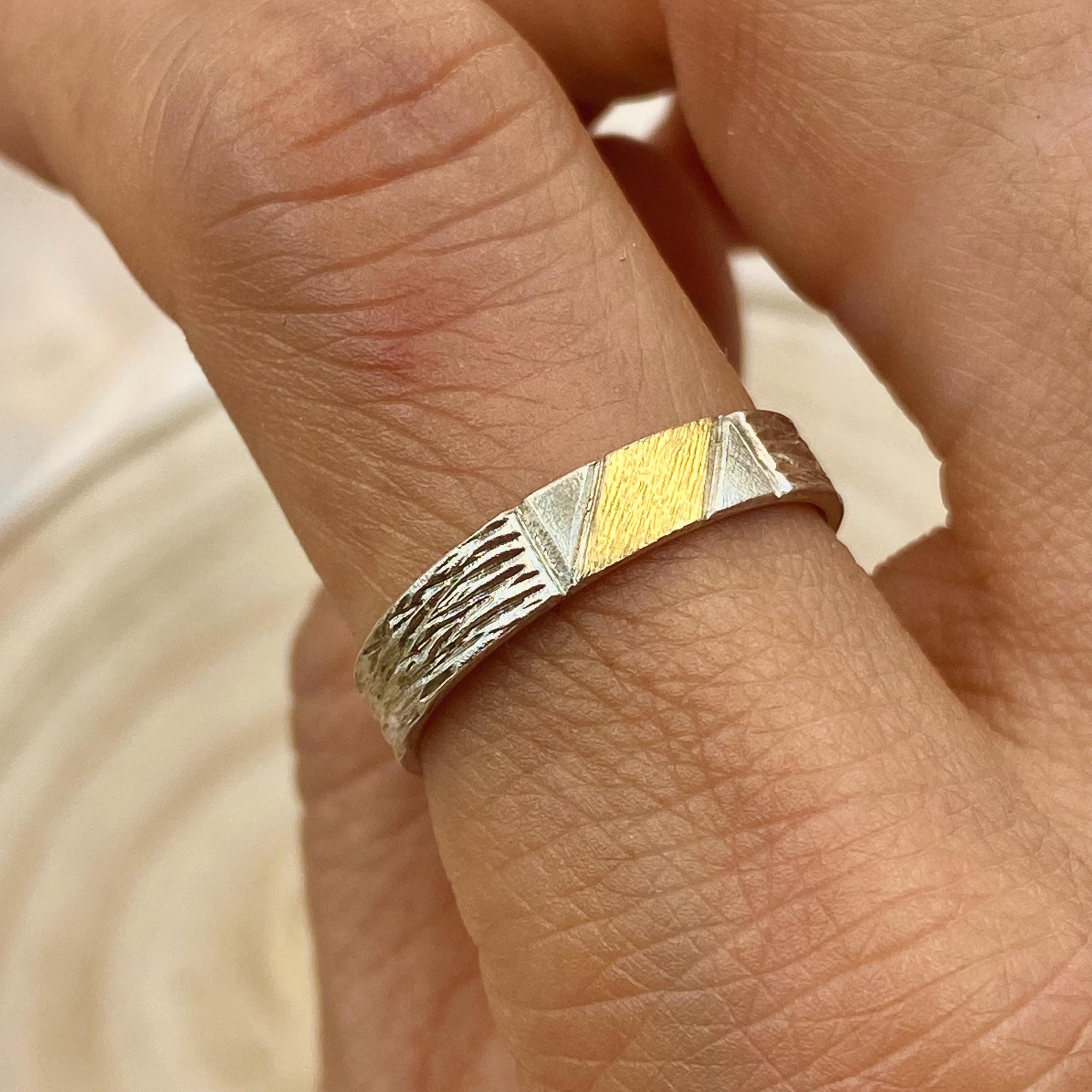 Hand-carved S999 silver ring with geometric pattern and tree pattern, unique branch ring, personalized engagement ring, twig ring for women