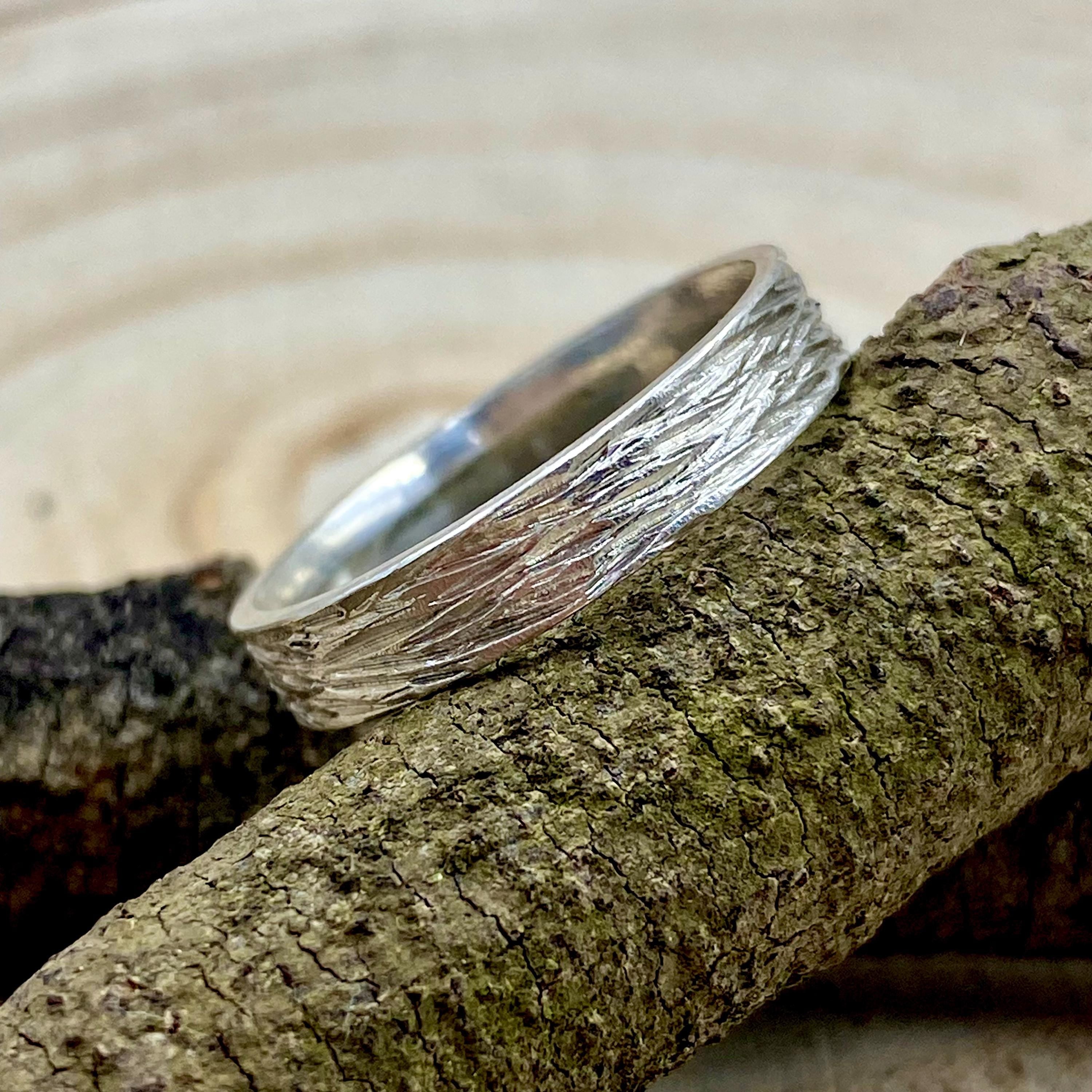 Hand-carved S999 silver ring with geometric pattern and tree pattern, unique branch ring, personalized engagement ring, twig ring for women