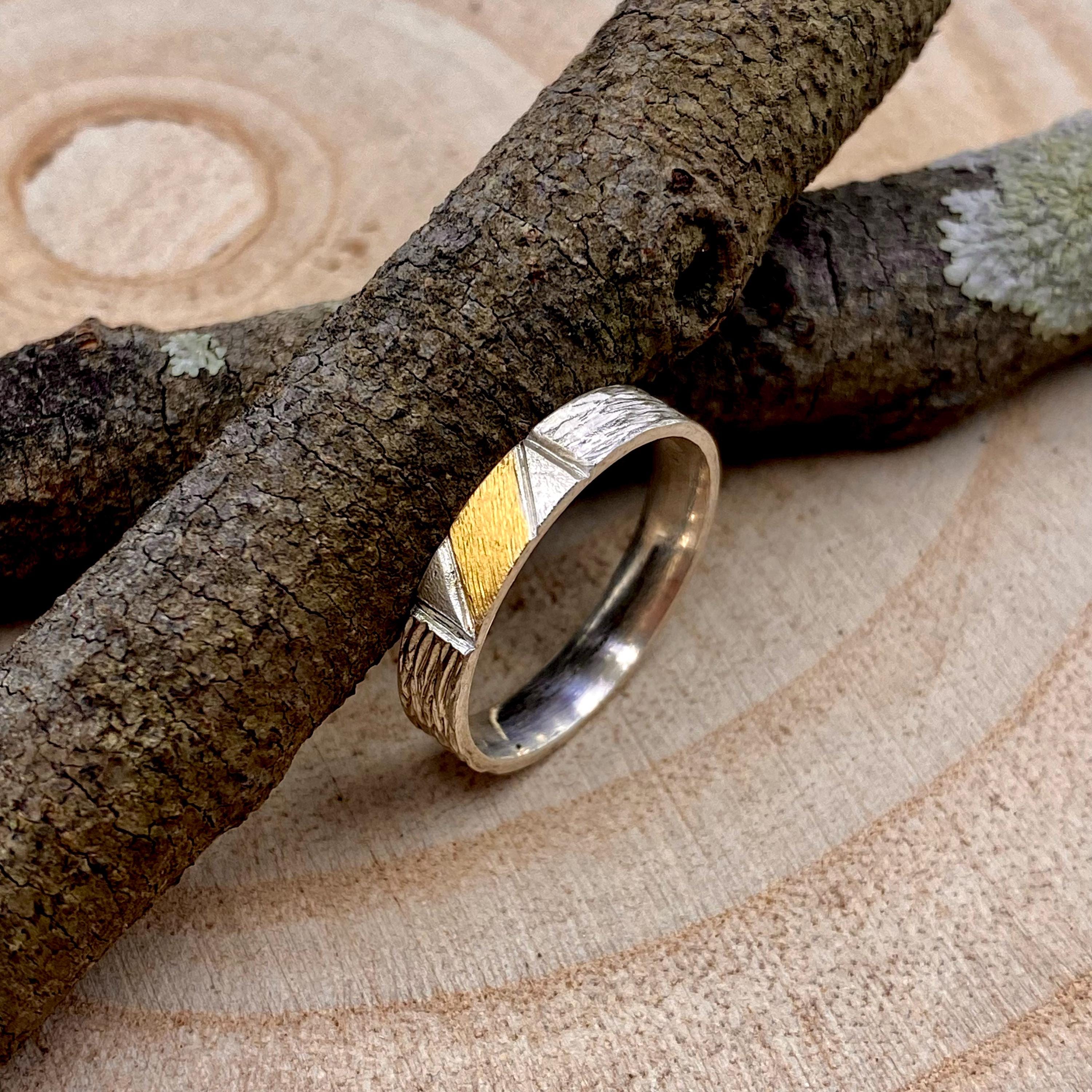 Hand-carved S999 silver ring with geometric pattern and tree pattern, unique branch ring, personalized engagement ring, twig ring for women