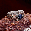 Elf silver branch ring set, silver ring inlaid with blue sandstone, magic forest stacking ring, twig silver ring, natural style bridal set