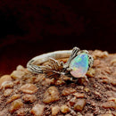 Natural opal stone sterling silver branch wedding ring, women's maple leaf ring, personalized vintage S925 silver ring, gift for her