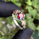 S925 sterling silver garnet ring, vintage tree branch and maple leaf ring, twig ring with garnet, hand carved bark ring, statement ring