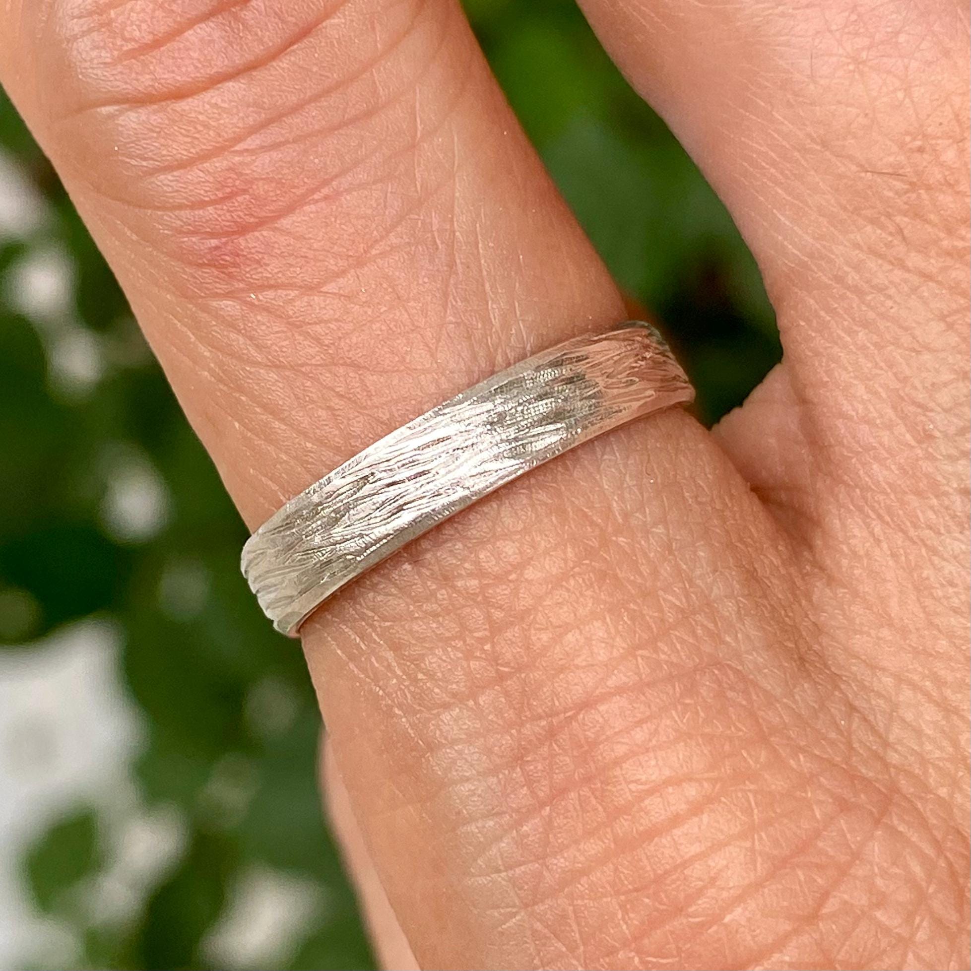 Hand engraved silver wedding rings, statement vintage tree pattern rings, anniversary rings, men's and women's rings, unique engagement ring
